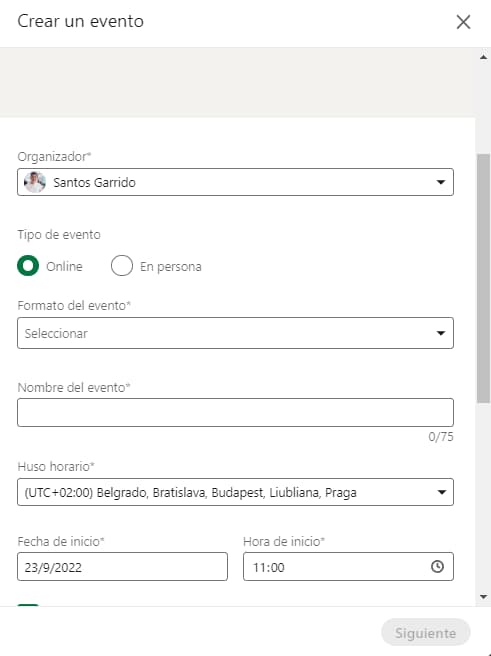 configuración evento de audio en LinkedIn