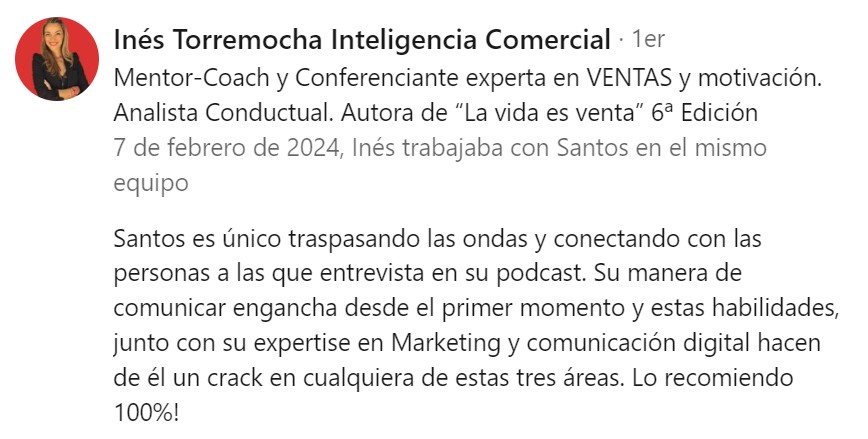 Testimonios Santos Garrido Comunicador, marketer y podcaster